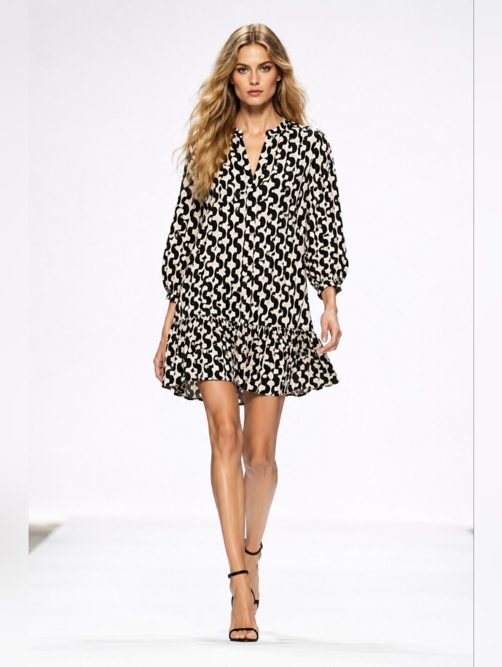 Zara Black and Cream Geo Print Mini Dress Xmall